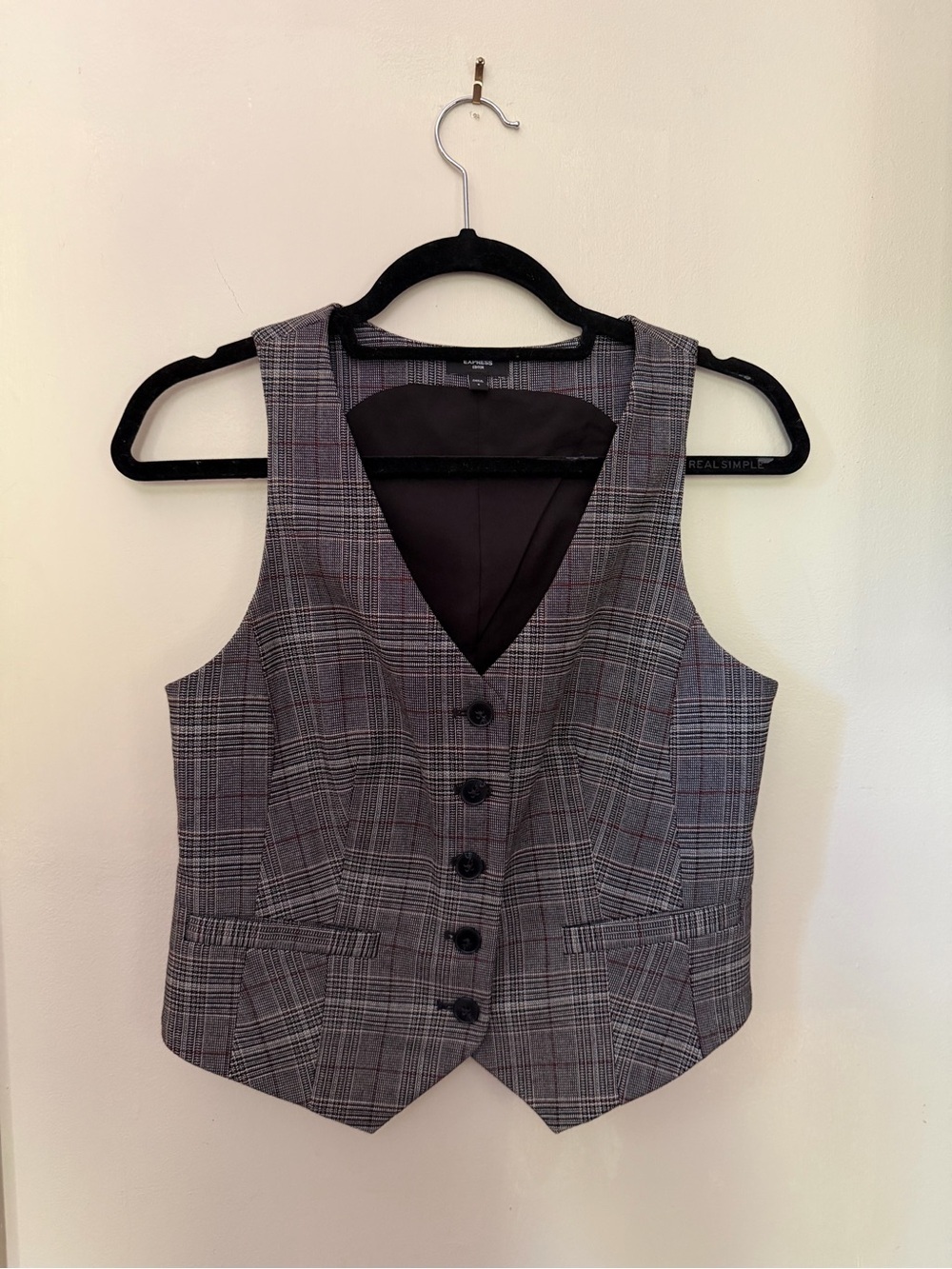 Express Editor Plaid Vest in Gray, Brown and Red SIZE SMALL - Picture 4 of 6